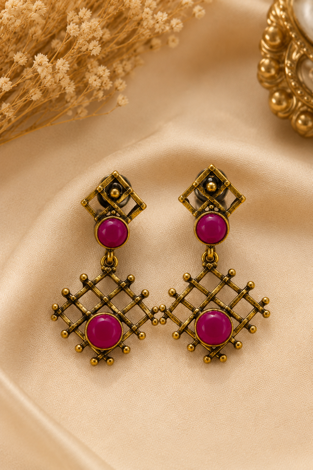 Crystal Stone Geometric Statement Earrings