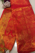 Reddish Orange Banarasi Silk Fashion Stole | Stylish Wrap for Festive , College, casual parties, & Night Outs