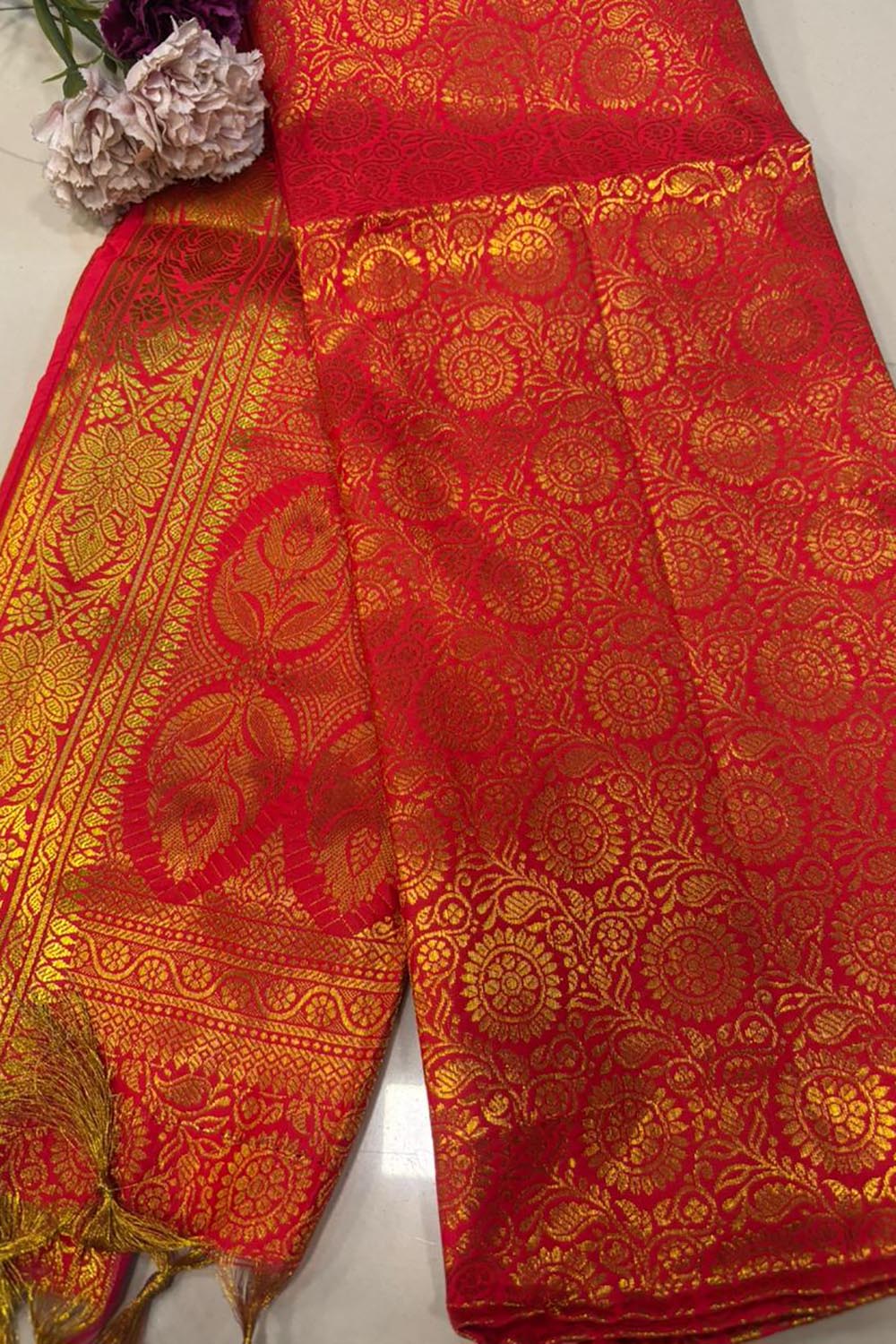 Reddish Orange Banarasi Silk Fashion Stole | Stylish Wrap for Festive , College, casual parties, & Night Outs