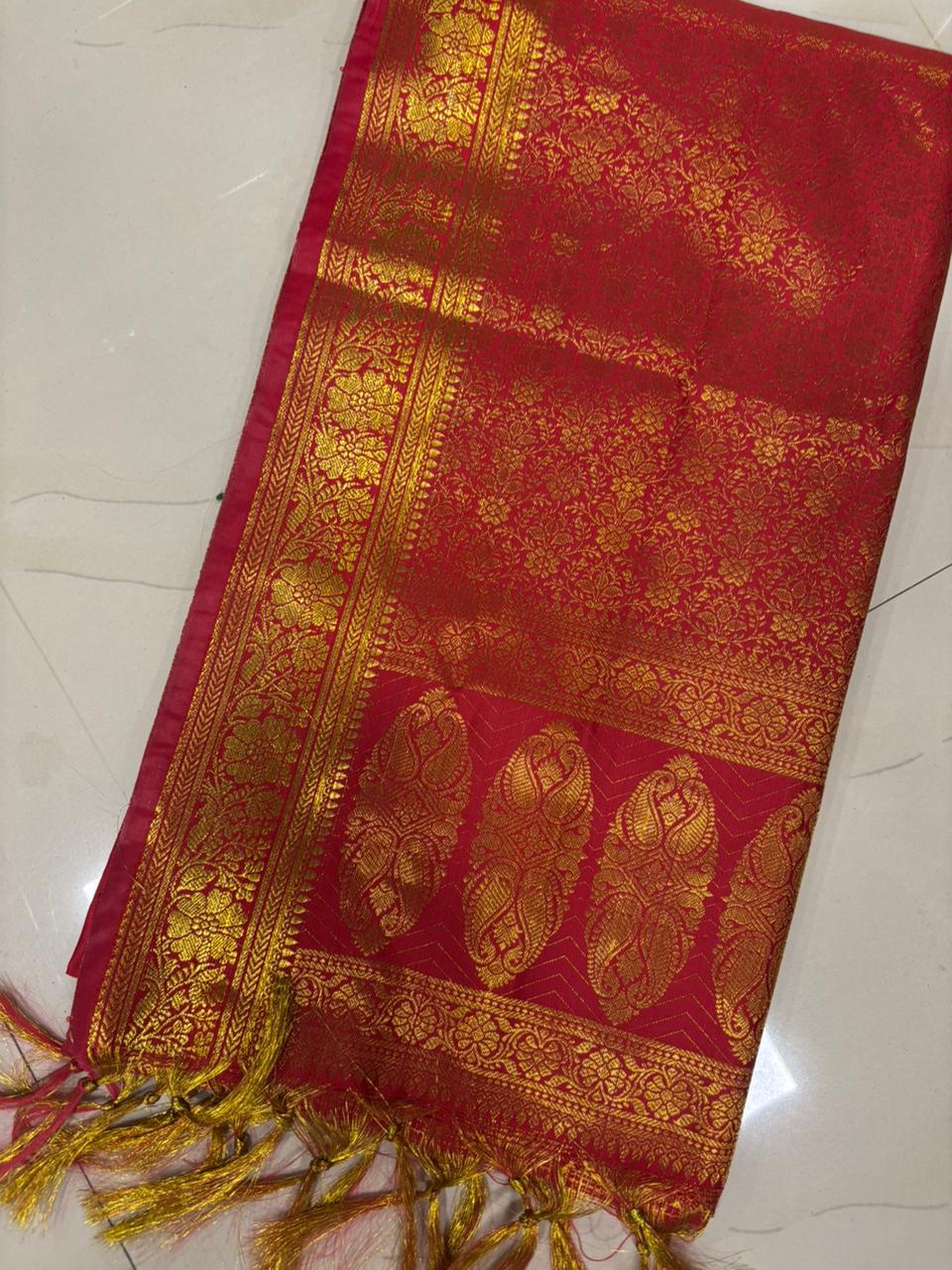 Red Banarasi Silk Fashion Stole | Stylish Wrap for Festive , College, casual parties, & Night Outs