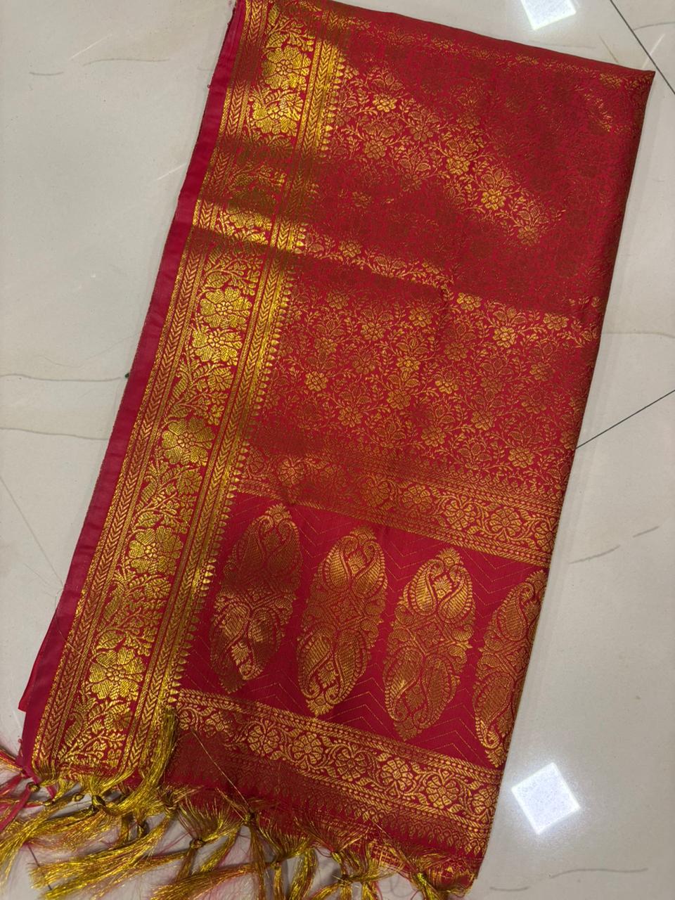 Red Banarasi Silk Fashion Stole | Stylish Wrap for Festive , College, casual parties, & Night Outs