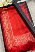 Gift Box of Pashmina Design Red Banarasi Silk Stole with traditional integrate design – Pack of 1