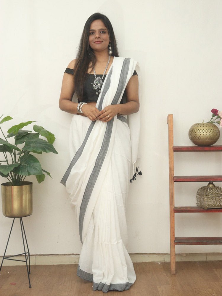 Classic White Bengal Cotton Saree - Luxurion World