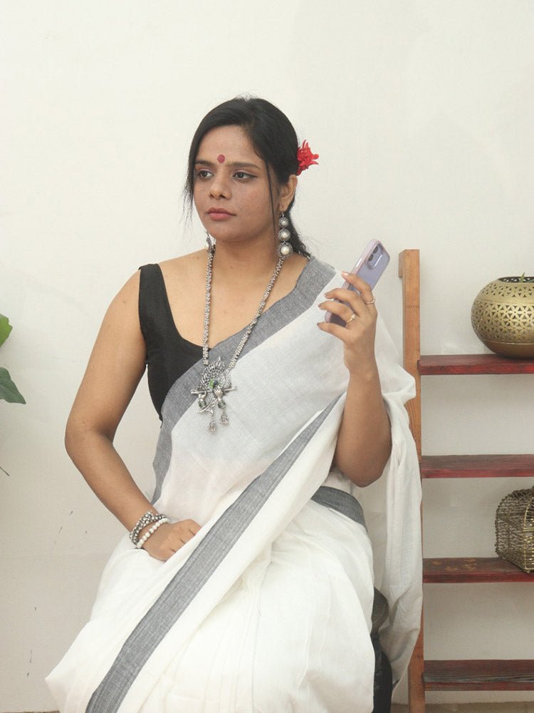 Classic White Bengal Cotton Saree - Luxurion World