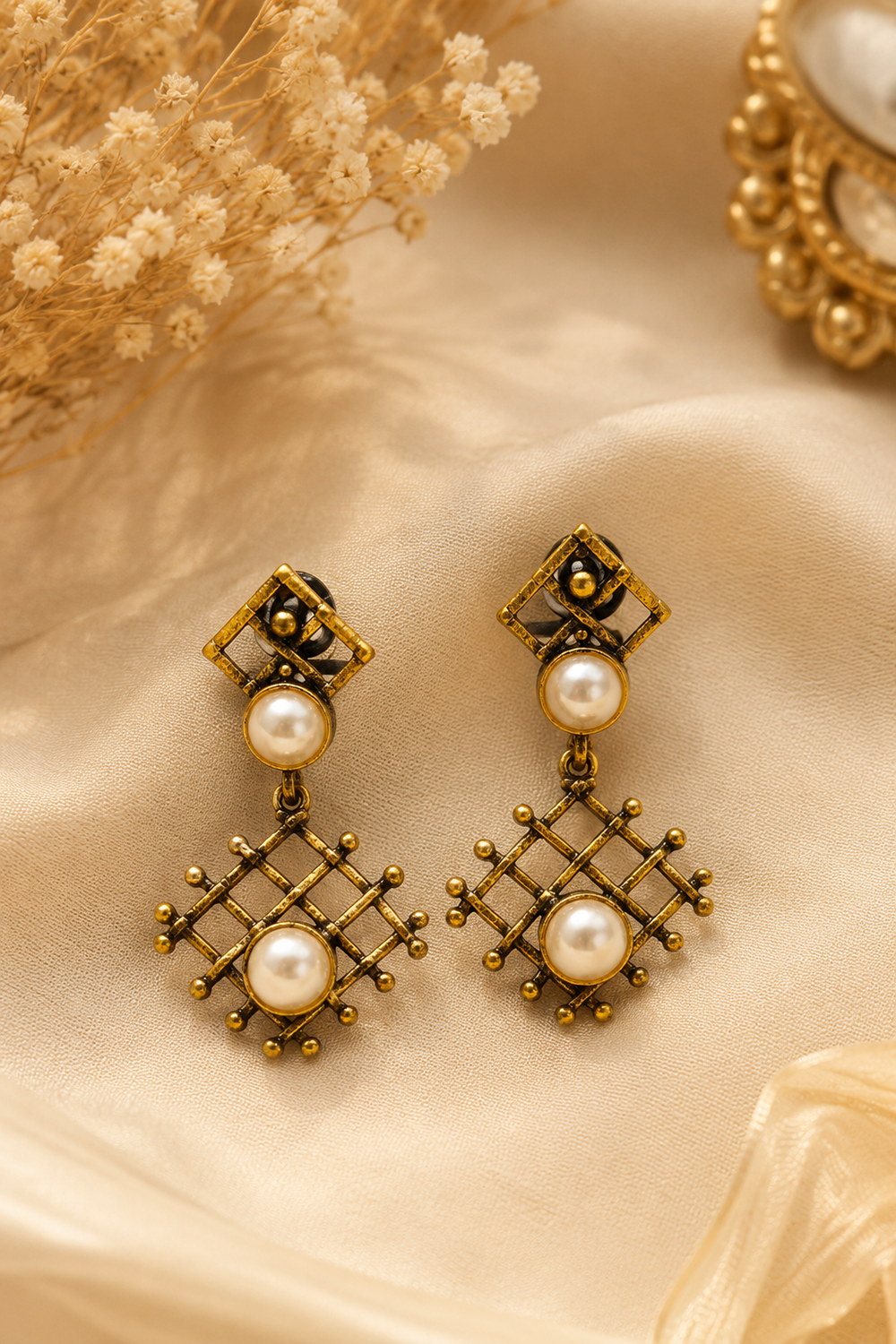Crystal Stone Geometric Statement Earrings
