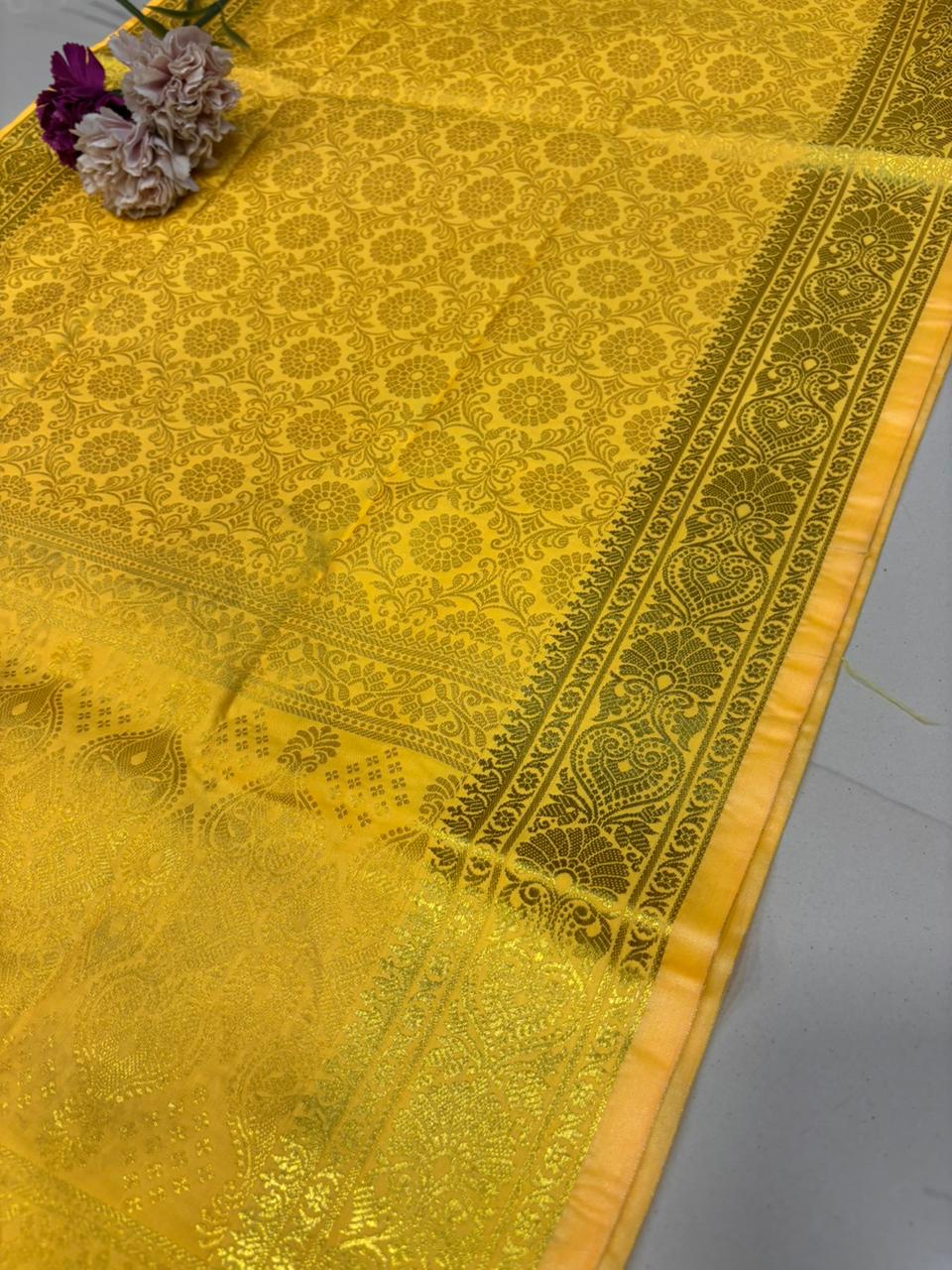 Yellow Banarasi Silk Fashion Stole | Stylish Wrap for Festive , College, casual parties, & Night Outs